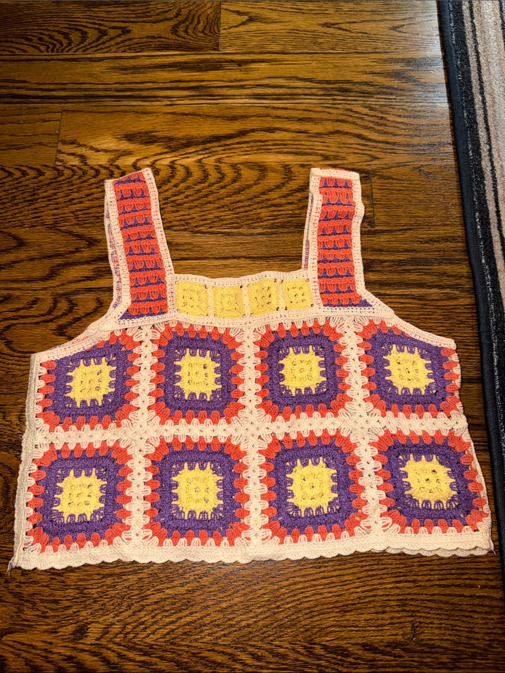 Handmade Crochet Square Tank Top - Yellow, Purple & Coral
